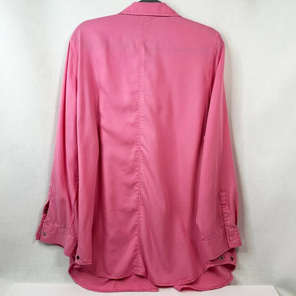 Pink Snap Collared Long Blouse Intro size 1X Decorative stitching - Picture 7 of 14